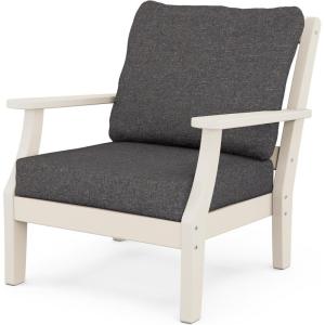 Martha Stewart by POLYWOOD Chinoiserie Outdoor Deep Seating Chair with Cushion, Slate Grey/Natural Linen, Durable and Comfortable HDPE All-Weather Patio Furniture for Deck, Backyard, Made in The USA(Sand / Ash Charcoal)