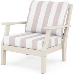 Martha Stewart by POLYWOOD Chinoiserie Outdoor Deep Seating Chair with Cushion, Slate Grey/Natural Linen, Durable and Comfortable HDPE All-Weather Patio Furniture for Deck, Backyard, Made in The USA(Sand / Cabana Stripe Dune Burlap)