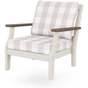Martha Stewart by POLYWOOD Chinoiserie Outdoor Deep Seating Chair with Cushion, Slate Grey/Natural Linen, Durable and Comfortable HDPE All-Weather Patio Furniture for Deck, Backyard, Made in The USA(Sand / Kona / Buffalo Plaid Dune Burlap)