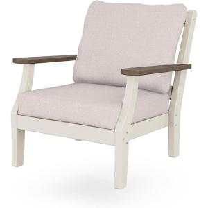 Martha Stewart by POLYWOOD Chinoiserie Outdoor Deep Seating Chair with Cushion, Slate Grey/Natural Linen, Durable and Comfortable HDPE All-Weather Patio Furniture for Deck, Backyard, Made in The USA(Sand / Kona / Dune Burlap)