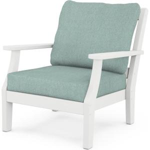 Martha Stewart by POLYWOOD Chinoiserie Outdoor Deep Seating Chair with Cushion, Slate Grey/Natural Linen, Durable and Comfortable HDPE All-Weather Patio Furniture for Deck, Backyard, Made in The USA(White / Glacier Spa)