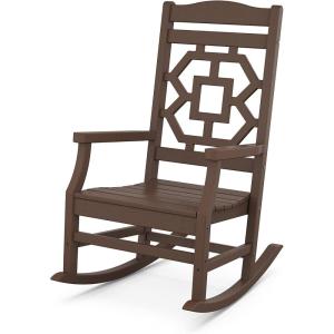 Martha Stewart by POLYWOOD Chinoiserie Outdoor Rocking Chair, Black, Durable HDPE All-Weather Patio Furniture with Decorative Lattice, Classic Porch Rocker for Deck, Garden & Backyard, Made in the USA(Mahogany)