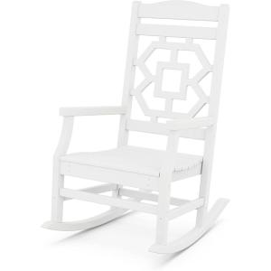 Martha Stewart by POLYWOOD Chinoiserie Outdoor Rocking Chair, Black, Durable HDPE All-Weather Patio Furniture with Decorative Lattice, Classic Porch Rocker for Deck, Garden & Backyard, Made in the USA(White)