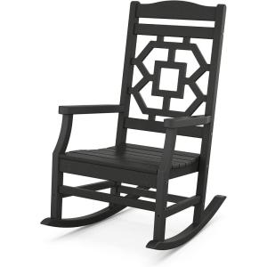Martha Stewart by POLYWOOD Chinoiserie Outdoor Rocking Chair, Black, Durable HDPE All-Weather Patio Furniture with Decorative Lattice, Classic Porch Rocker for Deck, Garden & Backyard, Made in the USA(Black)