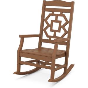 Martha Stewart by POLYWOOD Chinoiserie Outdoor Rocking Chair, Black, Durable HDPE All-Weather Patio Furniture with Decorative Lattice, Classic Porch Rocker for Deck, Garden & Backyard, Made in the USA(Teak)