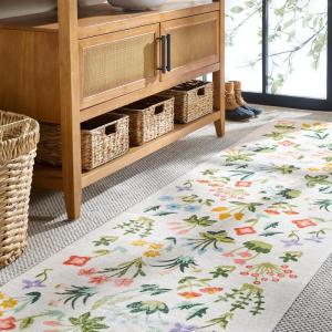 Martha Stewart x SAFAVIEH Machine Washable Area Rug Collection – 5′ x 8′, Beige & Red, Slip Resistant & Easy Cleaning, Ideal for Ideal for Living Room, Bedroom, Dining Space (MSRW186B)(Beige/Red)