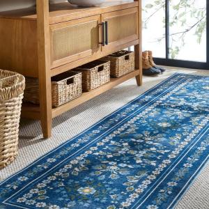 Martha Stewart x SAFAVIEH Machine Washable Area Rug Collection – 5′ x 8′, Dark Blue & Beige, Slip Resistant & Easy Cleaning, Ideal for Ideal for Living Room, Bedroom, Dining Space (MSRW179M)(Dark Blue/Beige)