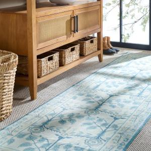 Martha Stewart x SAFAVIEH Machine Washable Area Rug Collection – 5′ x 8′, Ivory & Light Blue, Slip Resistant & Easy Cleaning, Ideal for Ideal for Living Room, Bedroom, Dining Space (MSRW182A)(Ivory/Light Blue)