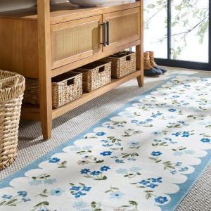 Martha Stewart x SAFAVIEH Machine Washable Area Rug Collection – 5′ x 8′, Ivory & Light Blue, Slip Resistant & Easy Cleaning, Ideal for Ideal for Living Room, Bedroom, Dining Space (MSRW198A)(Ivory/Light Blue)