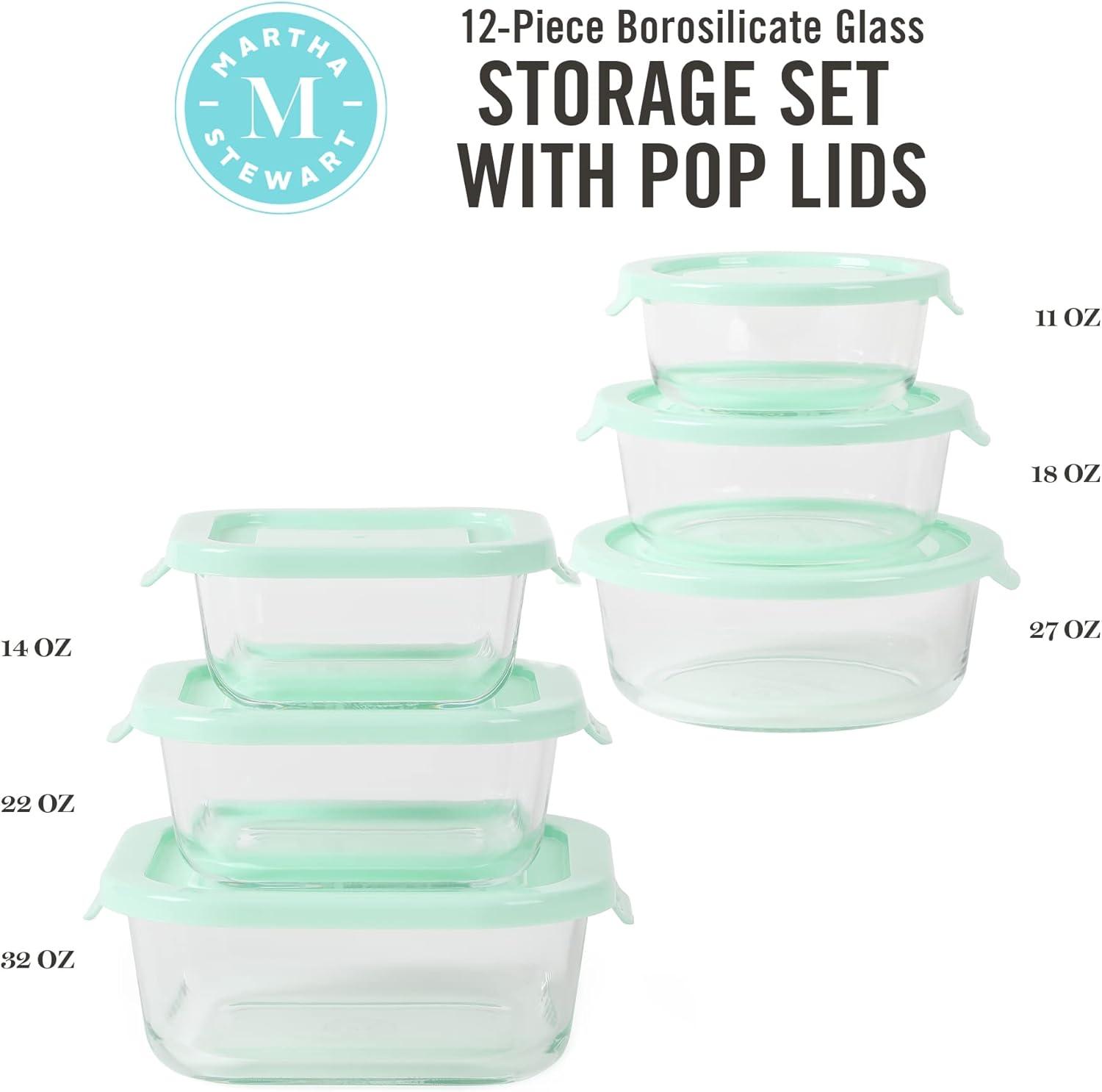 imageMartha Stewart 12 Piece Storage Borosilicate Glass Container Set wSnap Martha Blue Lids