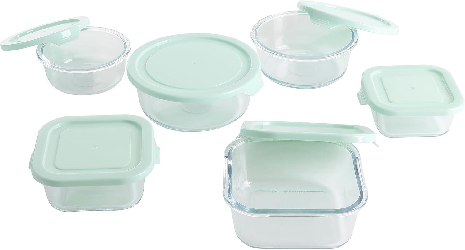 imageMartha Stewart 12 Piece Storage Borosilicate Glass Container Set wSnap Martha Blue Lids