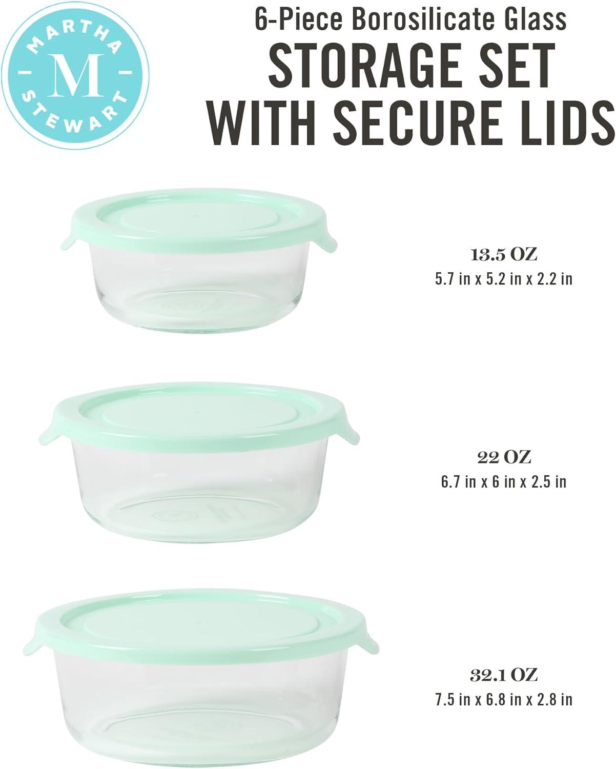 imageMartha Stewart Hadsell 6 Piece 321 oz 22 oz 135 oz Round Borosilicate Glass Storage Container Set wPP Pop Martha Blue LidsRound 321oz 22oz 135oz