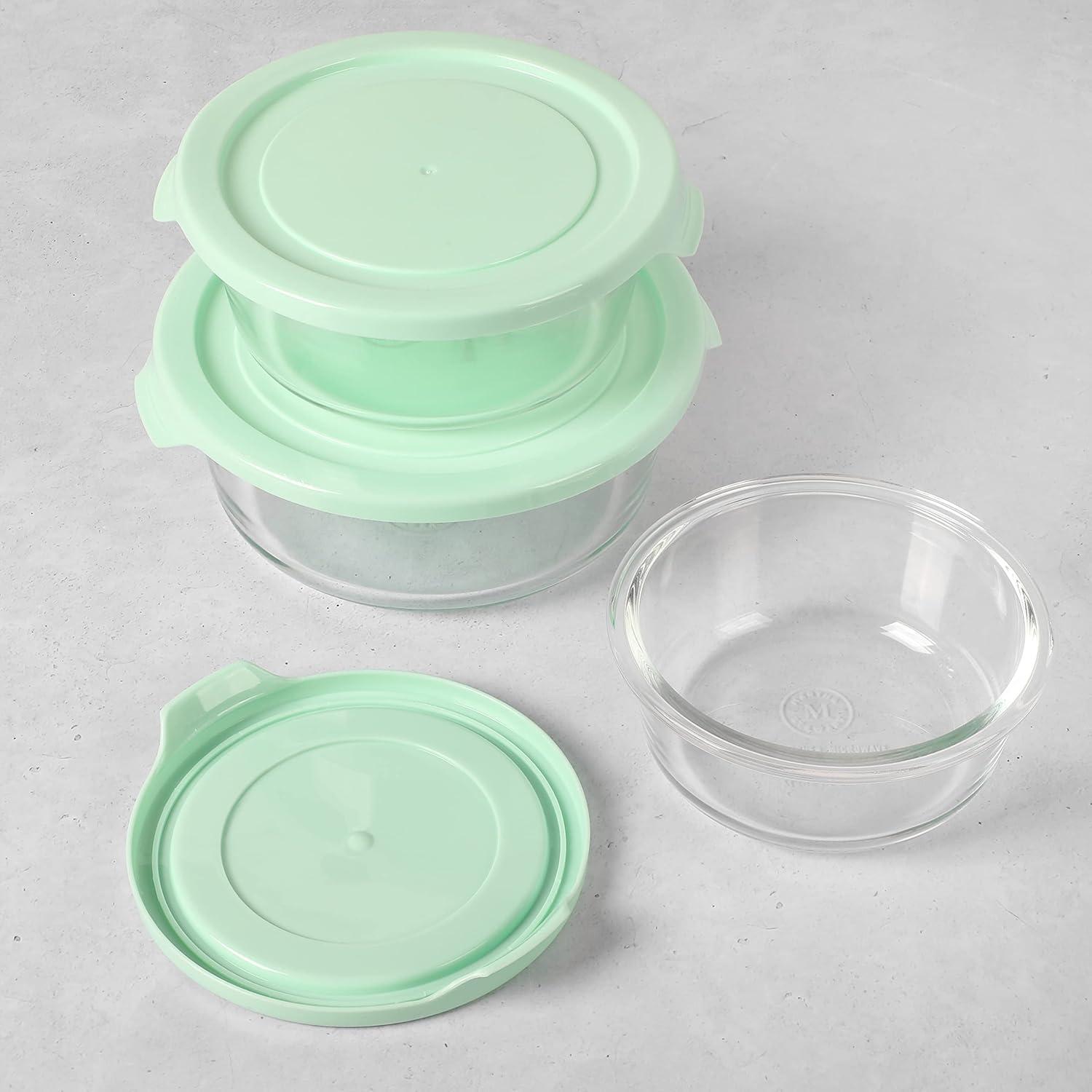 imageMartha Stewart Hadsell 6 Piece 321 oz 22 oz 135 oz Round Borosilicate Glass Storage Container Set wPP Pop Martha Blue LidsRound 321oz 22oz 135oz