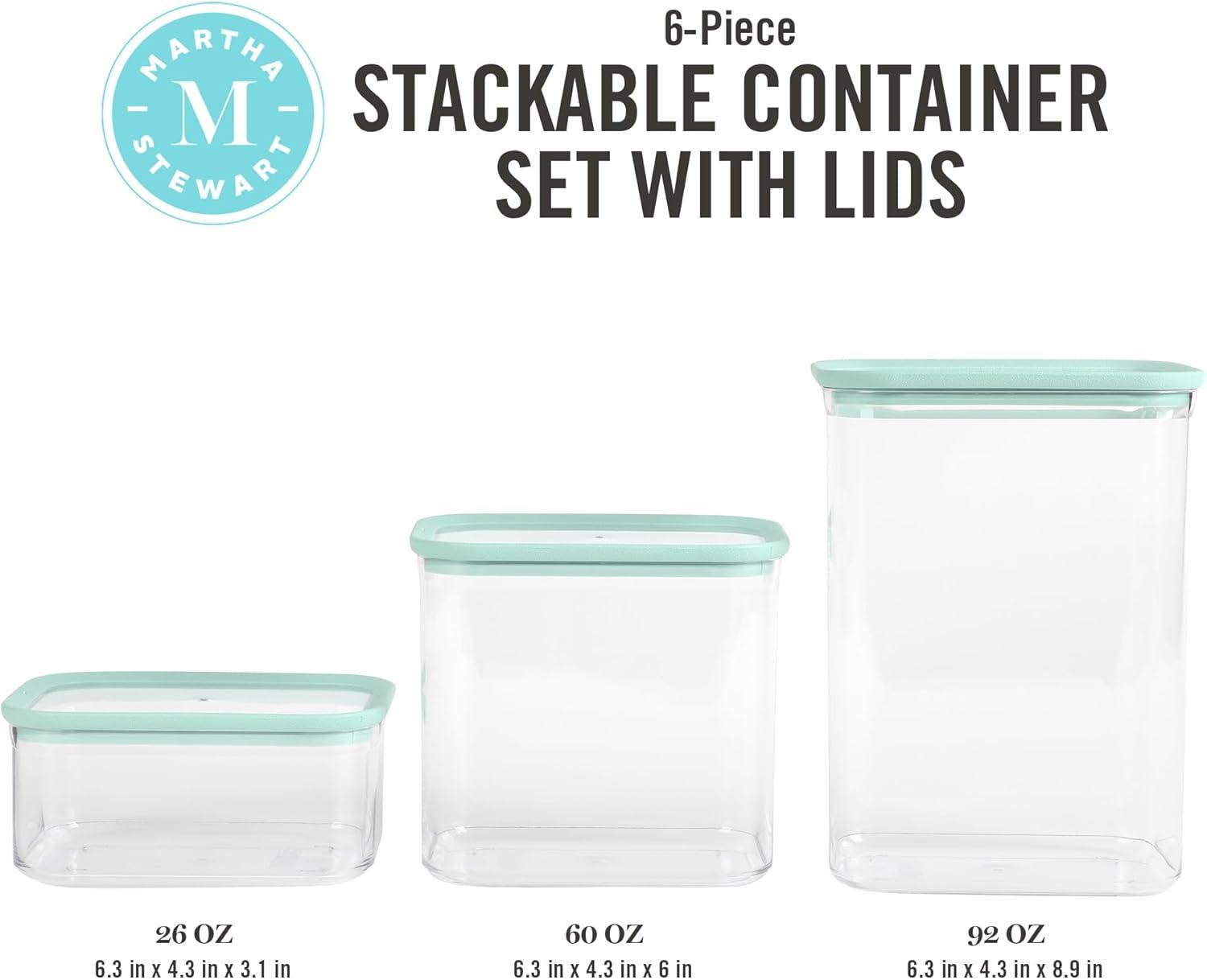 imageMartha Stewart Langstaff 6 Piece 92 oz 60 oz 26 oz Stackable Rectangular Container Set wMartha Blue LidRectangular 92oz 60oz 26oz