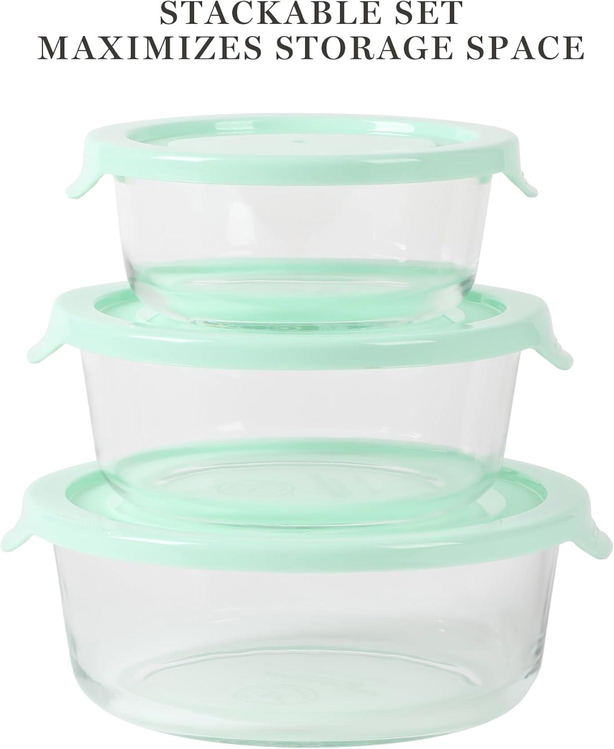 imageMartha Stewart Langstaff 6 Piece 92 oz 60 oz 26 oz Stackable Rectangular Container Set wMartha Blue LidRound 321oz 22oz 135oz