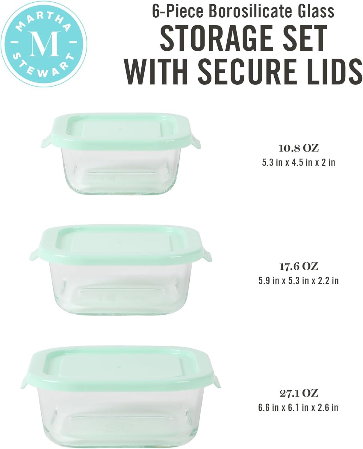 imageMartha Stewart Langstaff 6 Piece 92 oz 60 oz 26 oz Stackable Rectangular Container Set wMartha Blue LidSquare 27oz 176oz 108oz