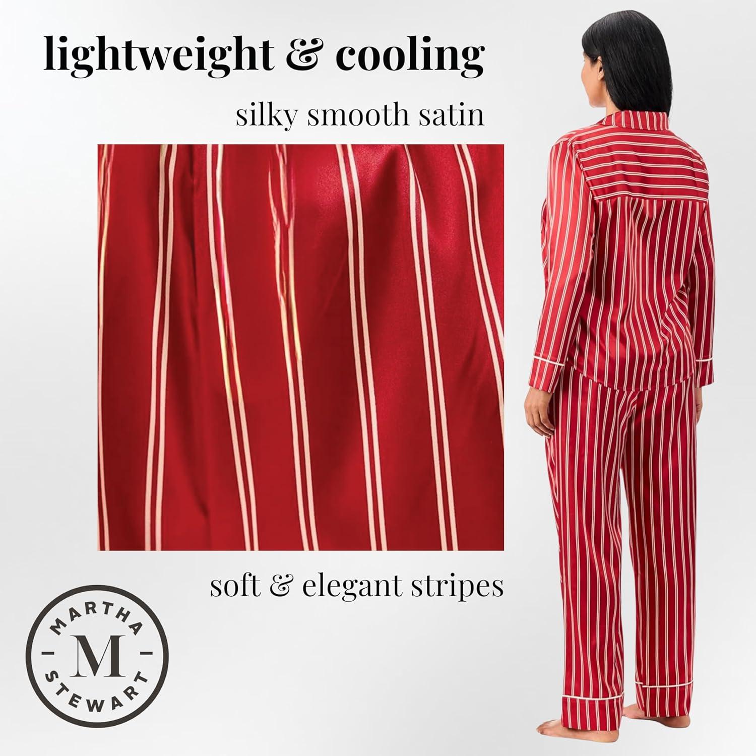 imageMartha Stewart Sleepwear for Women Silky Satin 2Piece Long Sleeve Notch Collar Pajama Set Sleek Soft amp Alluring