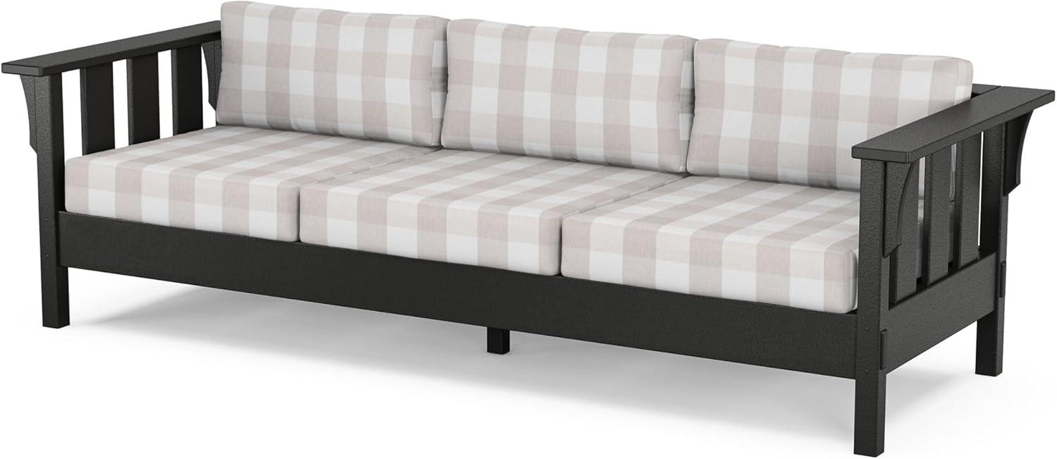 imageMartha Stewart by POLYWOOD Acadia 4Piece Deep Seating Set with Sofa in Black Sky BlueBuffalo Plaid Dune Burlap