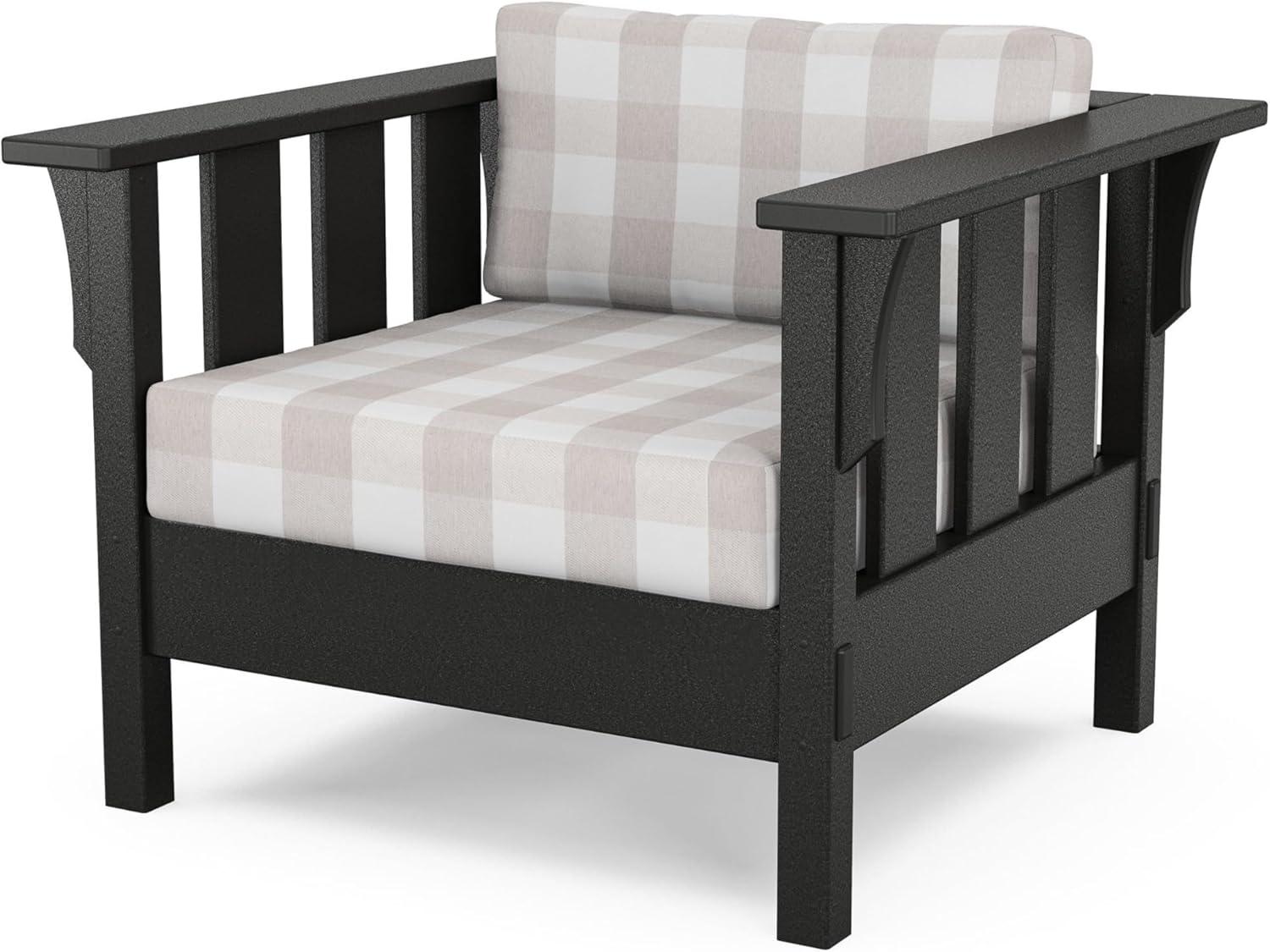imageMartha Stewart by POLYWOOD Acadia 4Piece Deep Seating Set with Sofa in Black Sky BlueBuffalo Plaid Dune Burlap
