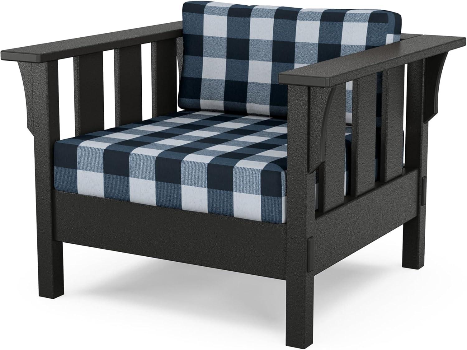 imageMartha Stewart by POLYWOOD Acadia 4Piece Deep Seating Set with Sofa in Black Sky BlueBuffalo Plaid Marine Indigo
