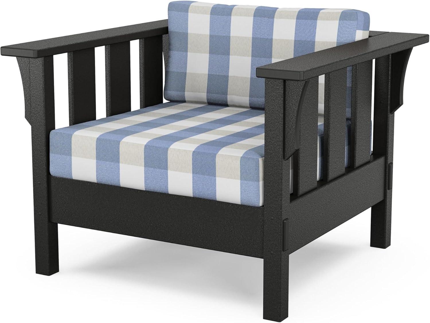 imageMartha Stewart by POLYWOOD Acadia 4Piece Deep Seating Set with Sofa in Black Sky BlueBuffalo Plaid Sky Blue