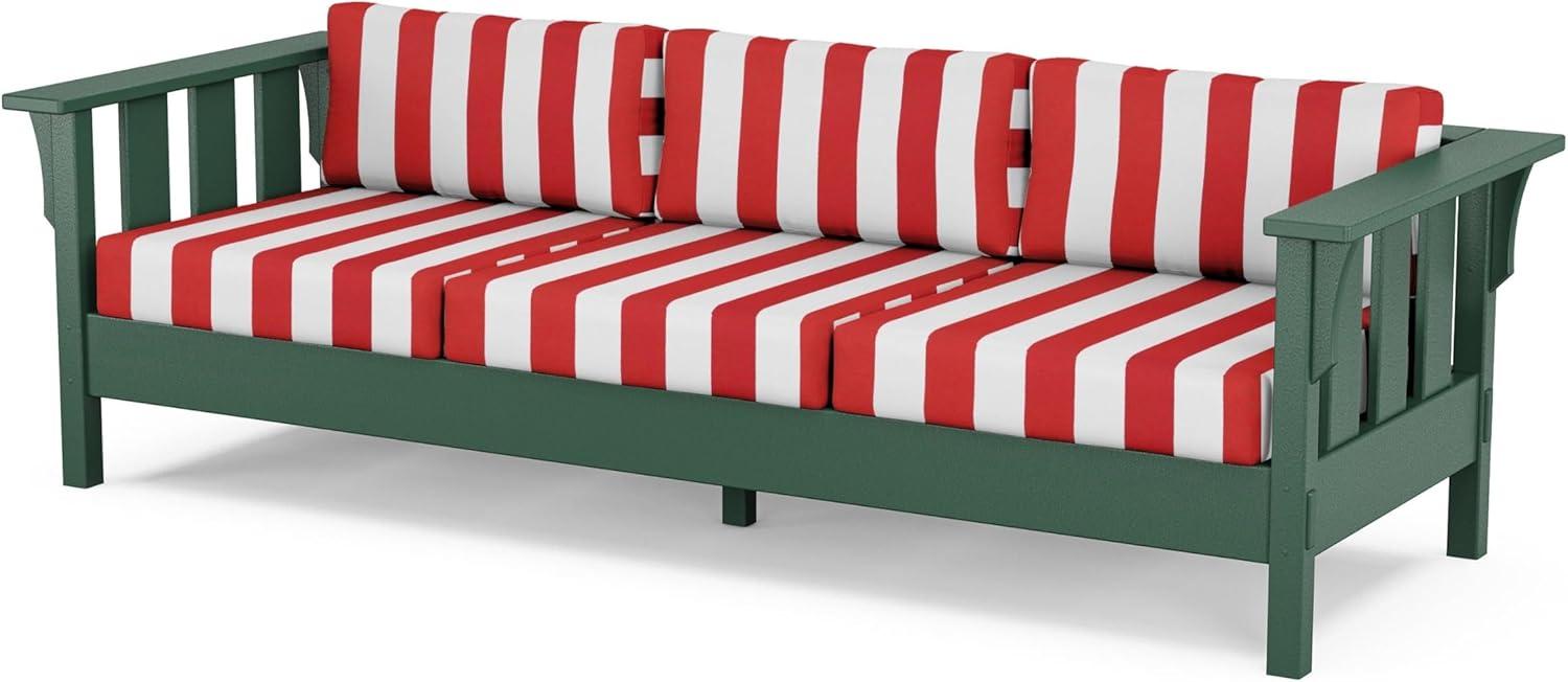 imageMartha Stewart by POLYWOOD Acadia 4Piece Deep Seating Set with Sofa in Green Buffalo Plaid Grey MistCabana Stripe Crimson