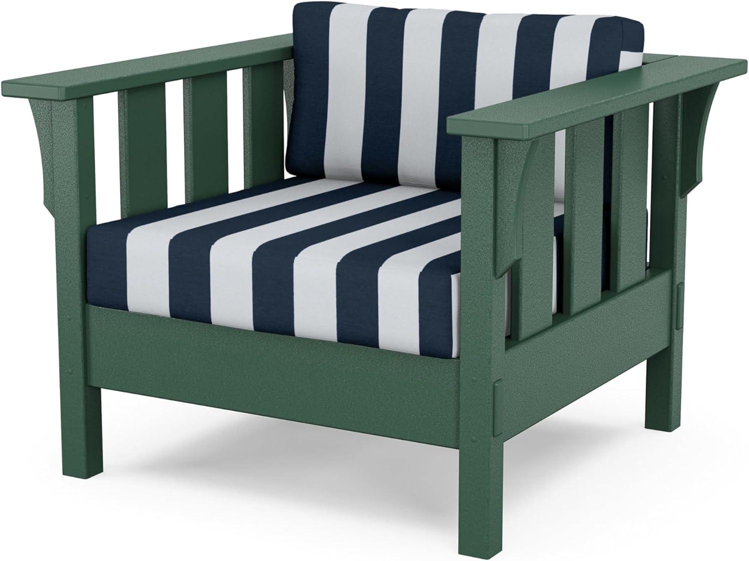 imageMartha Stewart by POLYWOOD Acadia 4Piece Deep Seating Set with Sofa in Green Buffalo Plaid Grey MistCabana Stripe Marine Indigo