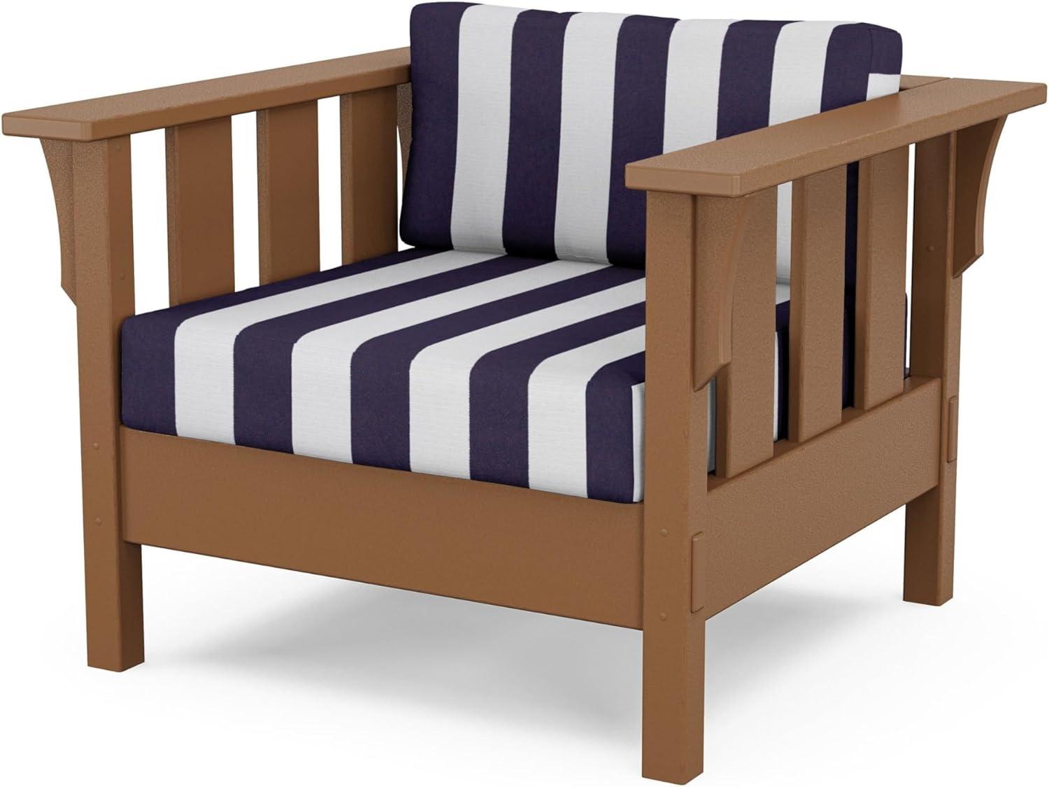 imageMartha Stewart by POLYWOOD Acadia 4Piece Deep Seating Set with Sofa in Teak Dune BurlapCabana Stripe Navy