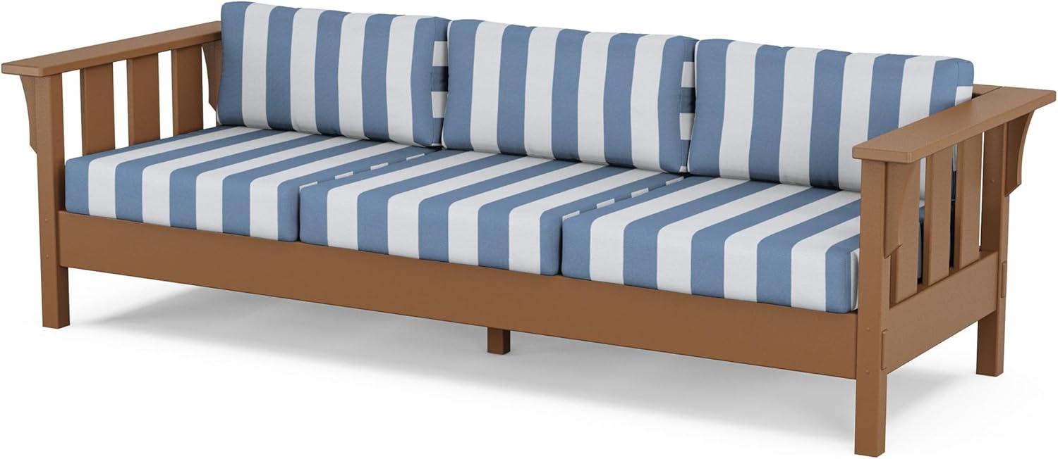 imageMartha Stewart by POLYWOOD Acadia 4Piece Deep Seating Set with Sofa in Teak Dune BurlapCabana Stripe Sky Blue