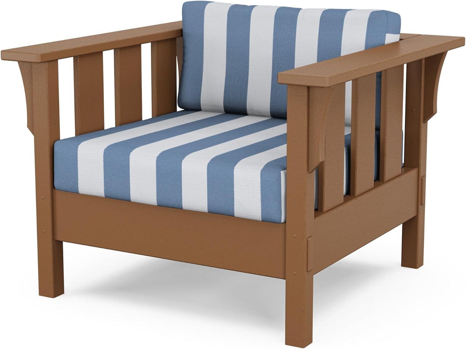 imageMartha Stewart by POLYWOOD Acadia 4Piece Deep Seating Set with Sofa in Teak Dune BurlapCabana Stripe Sky Blue