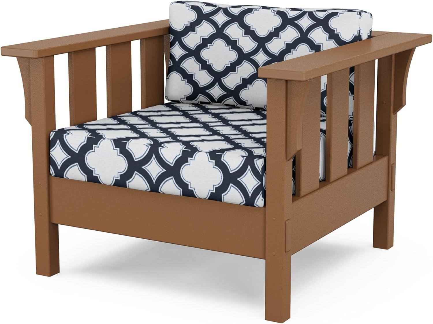 imageMartha Stewart by POLYWOOD Acadia 4Piece Deep Seating Set with Sofa in Teak Dune BurlapTrellis Marine Indigo