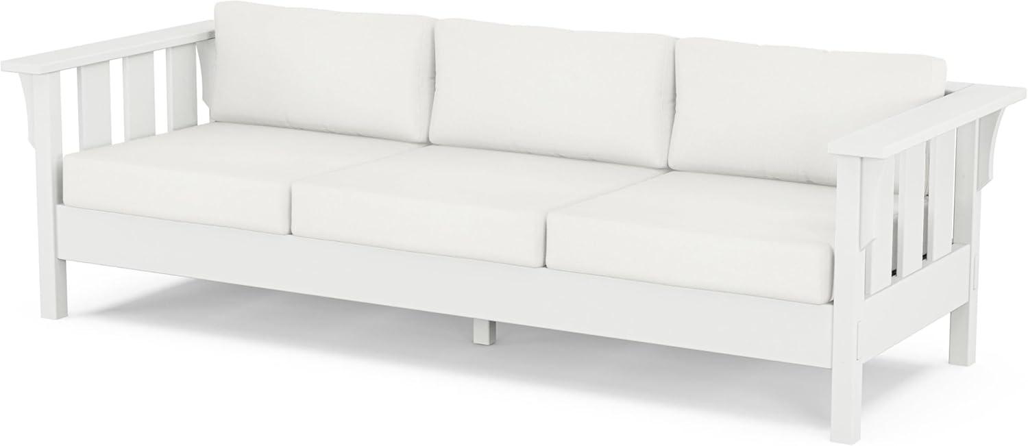 imageMartha Stewart by POLYWOOD Acadia 4Piece Deep Seating Set with Sofa in White Trellis Sky BlueNatural Linen