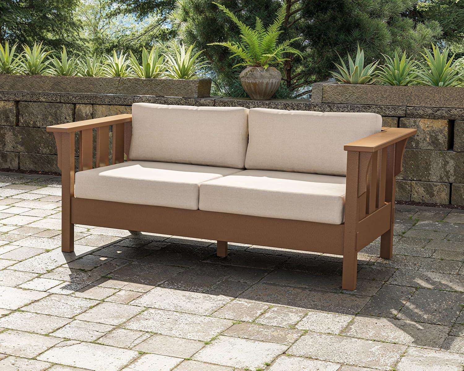 imageMartha Stewart by POLYWOOD Acadia Deep Seating Loveseat in BlackDune BurlapMahogany Spiced Burlap