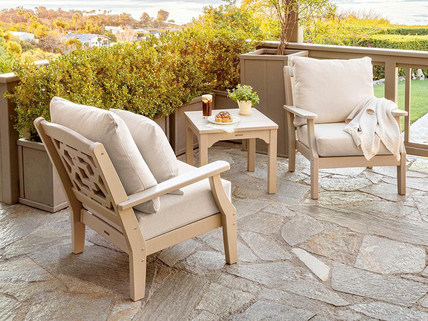 imageMartha Stewart by POLYWOOD Chinoiserie 3Piece Deep Seating Set in MahoganySpiced BurlapSand Ash Charcoal