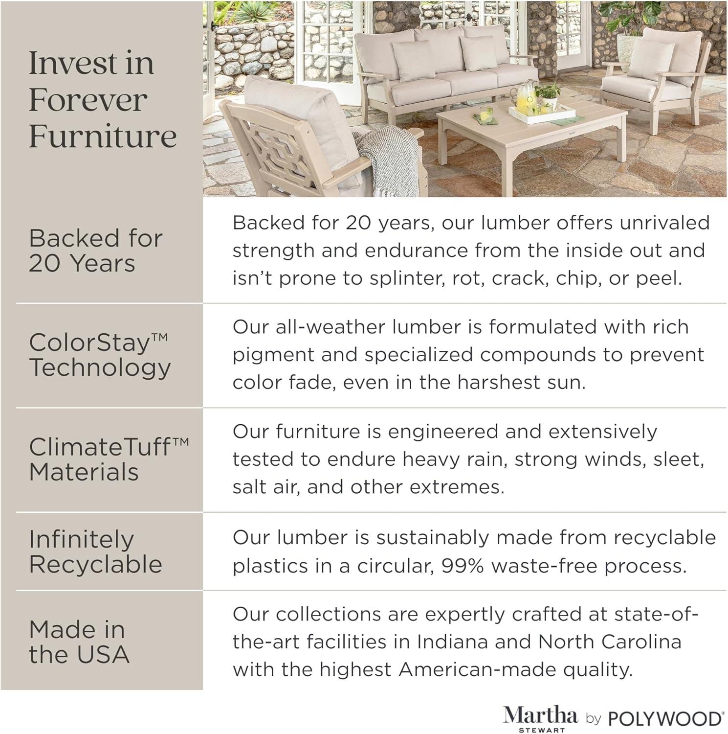 imageMartha Stewart by POLYWOOD Chinoiserie 3Piece Deep Seating Set in MahoganySpiced BurlapSand Leaf Dune Burlap