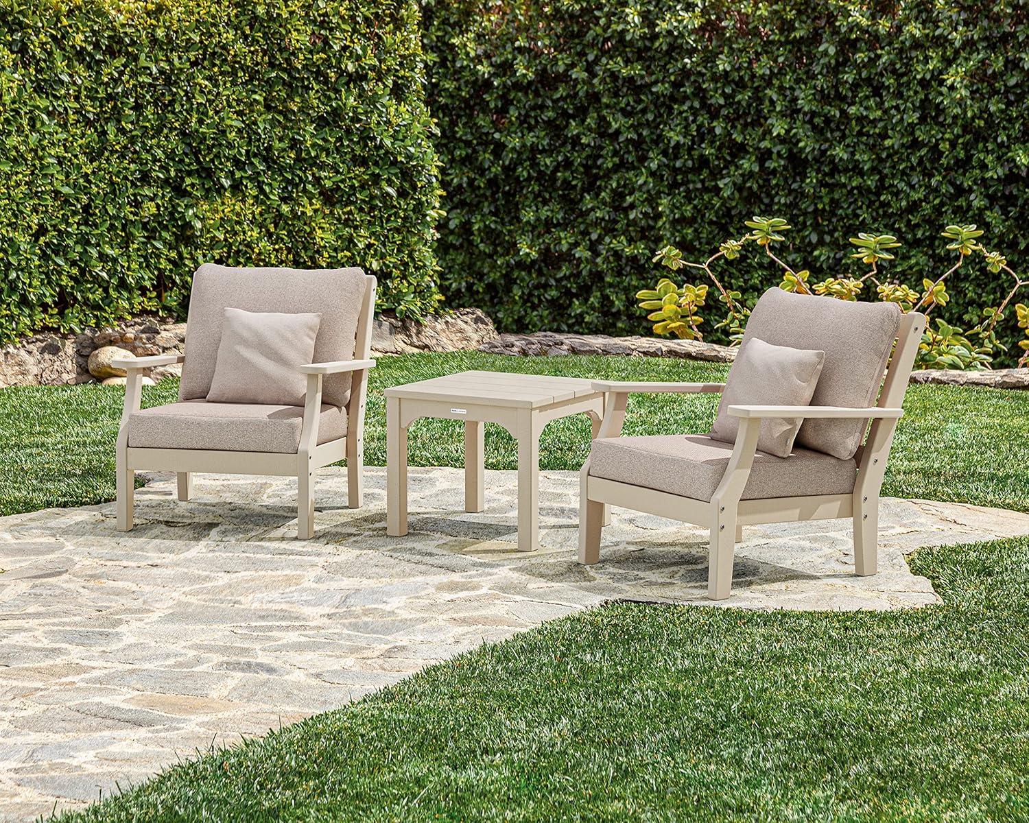 imageMartha Stewart by POLYWOOD Chinoiserie 3Piece Deep Seating Set in MahoganySpiced BurlapSlate Grey Natural Linen