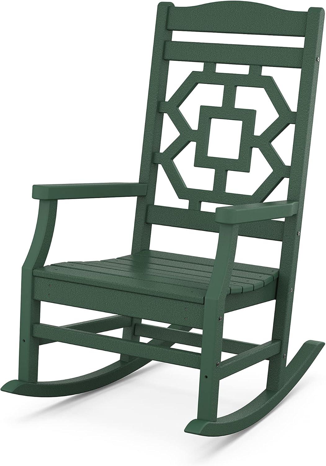 imageMartha Stewart by POLYWOOD Chinoiserie 3Piece Outdoor Rocking Chair Set with Patio Side Table Black HDPE AllWeather Furniture Classic Porch Rockers for Deck Garden amp Backyard Made in The USAGreen