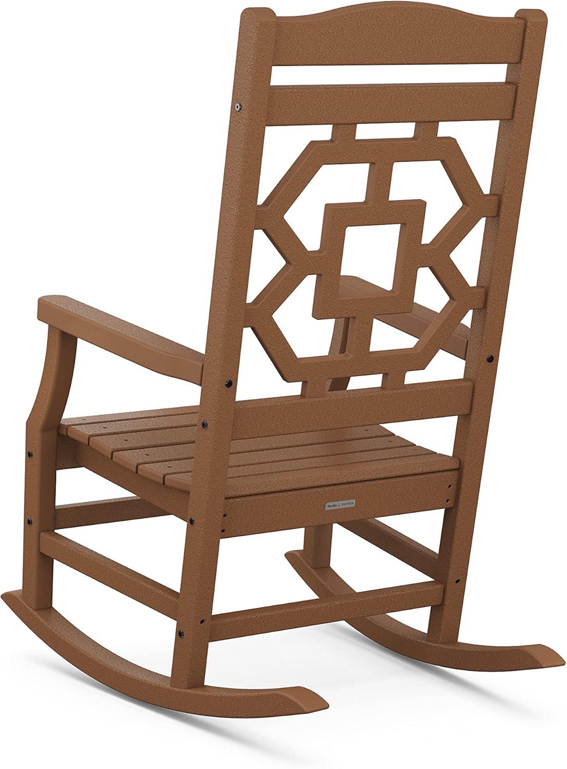 imageMartha Stewart by POLYWOOD Chinoiserie 3Piece Outdoor Rocking Chair Set with Patio Side Table Black HDPE AllWeather Furniture Classic Porch Rockers for Deck Garden amp Backyard Made in The USATeak