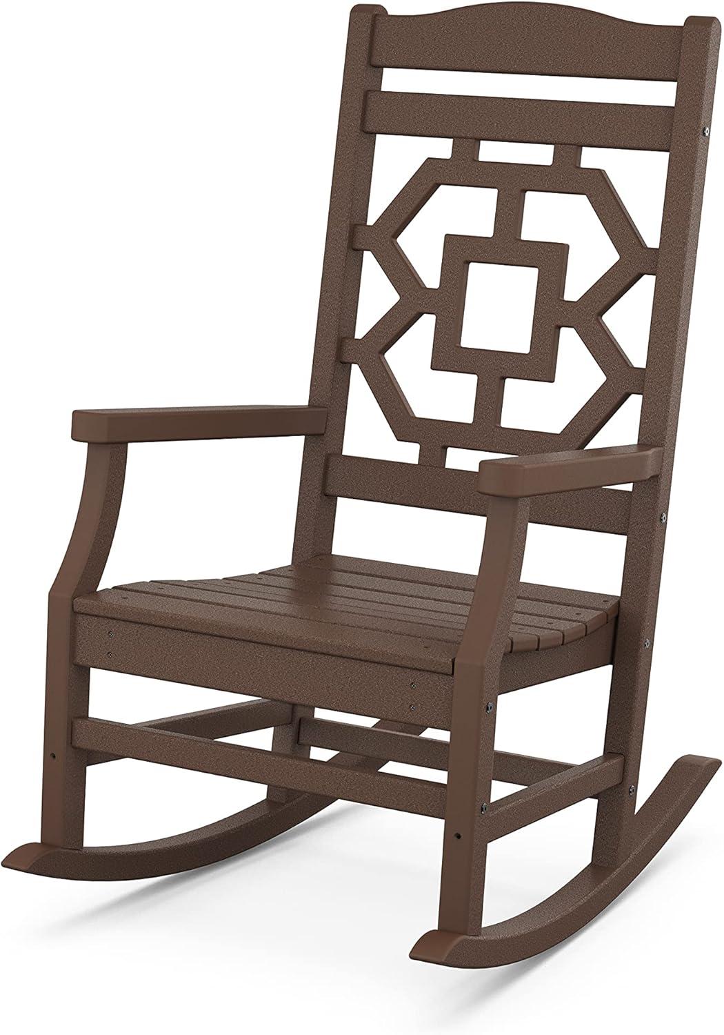 imageMartha Stewart by POLYWOOD Chinoiserie 3Piece Outdoor Rocking Chair Set with Patio Side Table Black HDPE AllWeather Furniture Classic Porch Rockers for Deck Garden amp Backyard Made in The USAMahogany
