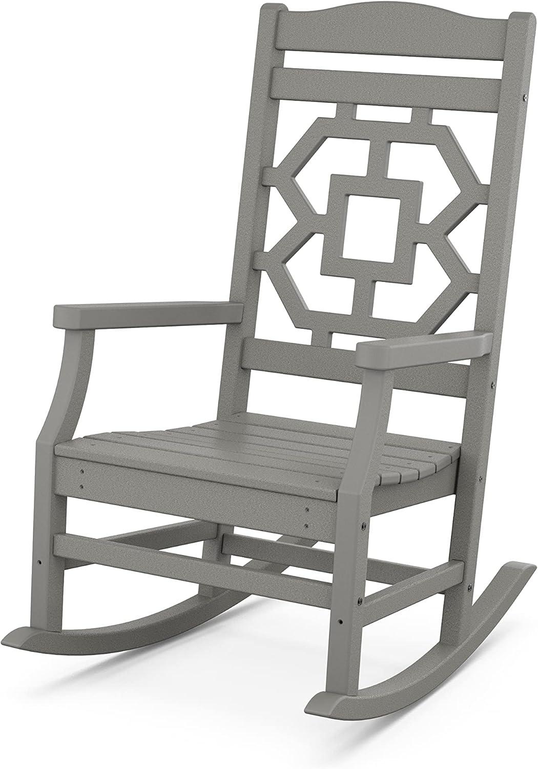 imageMartha Stewart by POLYWOOD Chinoiserie 3Piece Outdoor Rocking Chair Set with Patio Side Table Black HDPE AllWeather Furniture Classic Porch Rockers for Deck Garden amp Backyard Made in The USASlate Grey