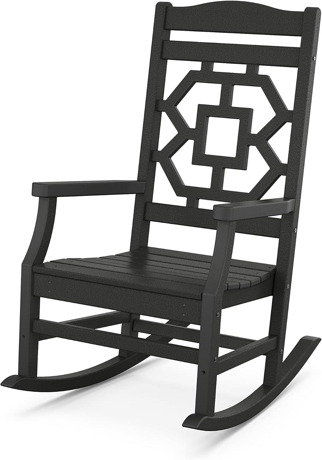 imageMartha Stewart by POLYWOOD Chinoiserie 3Piece Outdoor Rocking Chair Set with Patio Side Table Black HDPE AllWeather Furniture Classic Porch Rockers for Deck Garden amp Backyard Made in The USABlack