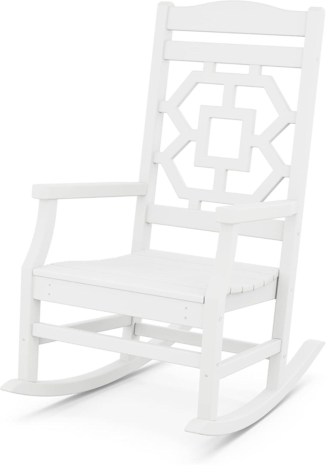 imageMartha Stewart by POLYWOOD Chinoiserie 3Piece Outdoor Rocking Chair Set with Patio Side Table Black HDPE AllWeather Furniture Classic Porch Rockers for Deck Garden amp Backyard Made in The USAWhite
