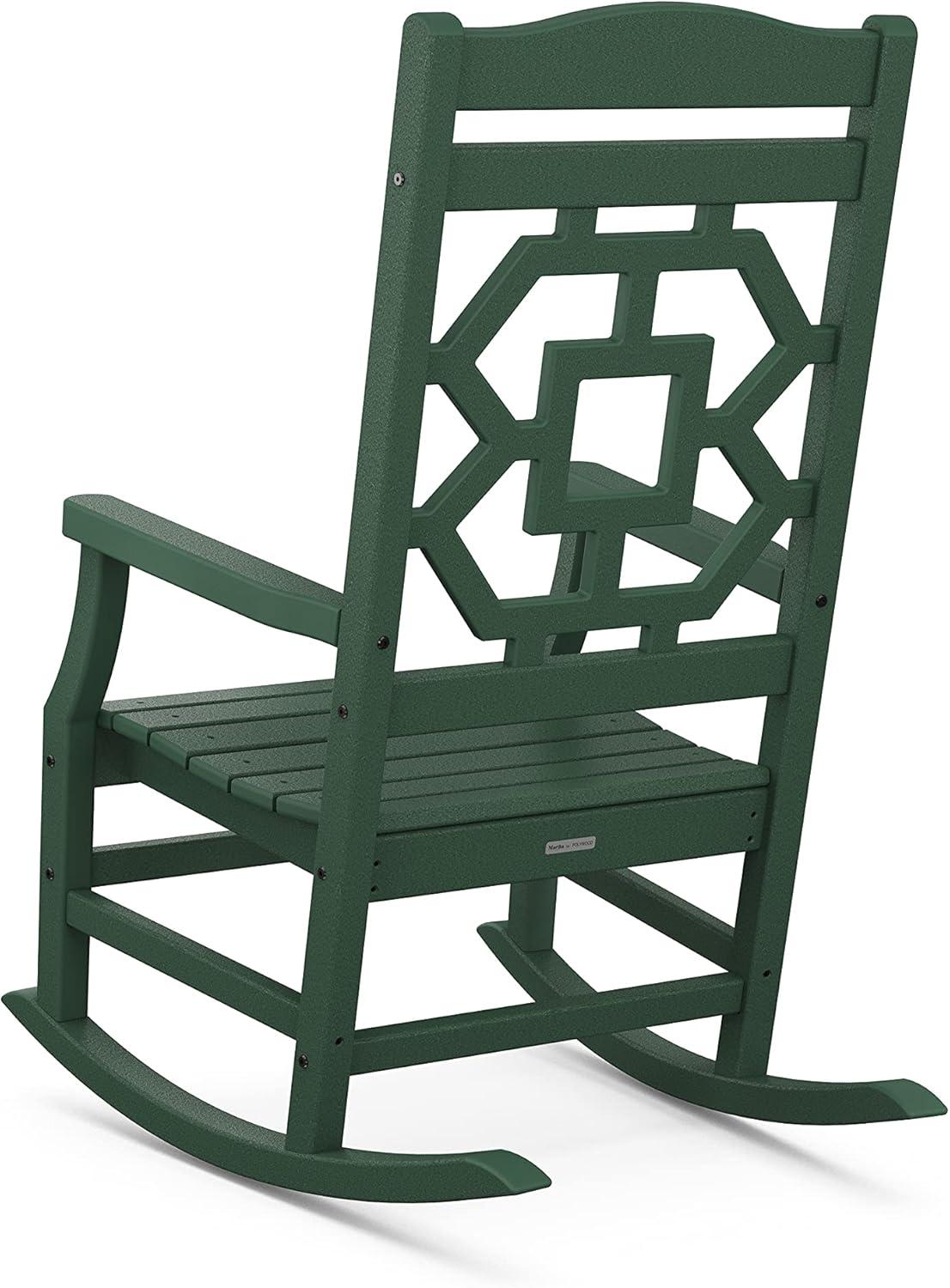 imageMartha Stewart by POLYWOOD Chinoiserie 3Piece Outdoor Rocking Chair Set with Patio Side Table Black HDPE AllWeather Furniture Classic Porch Rockers for Deck Garden amp Backyard Made in The USAGreen