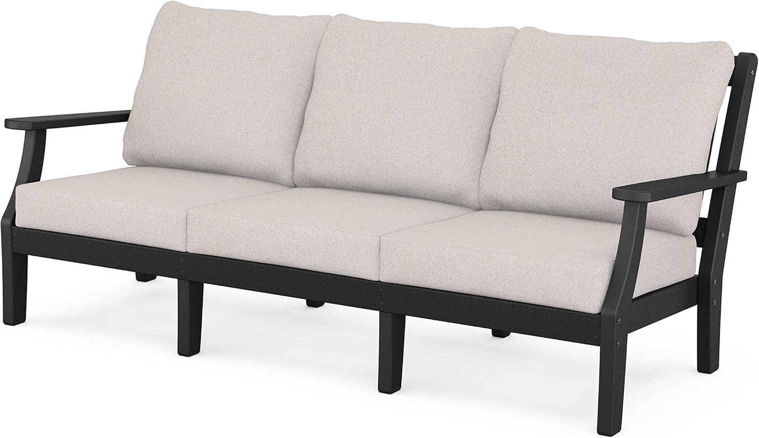 imageMartha Stewart by POLYWOOD Chinoiserie 4Piece Deep Seating Set with Sofa in BlackDune BurlapBlack Dune Burlap