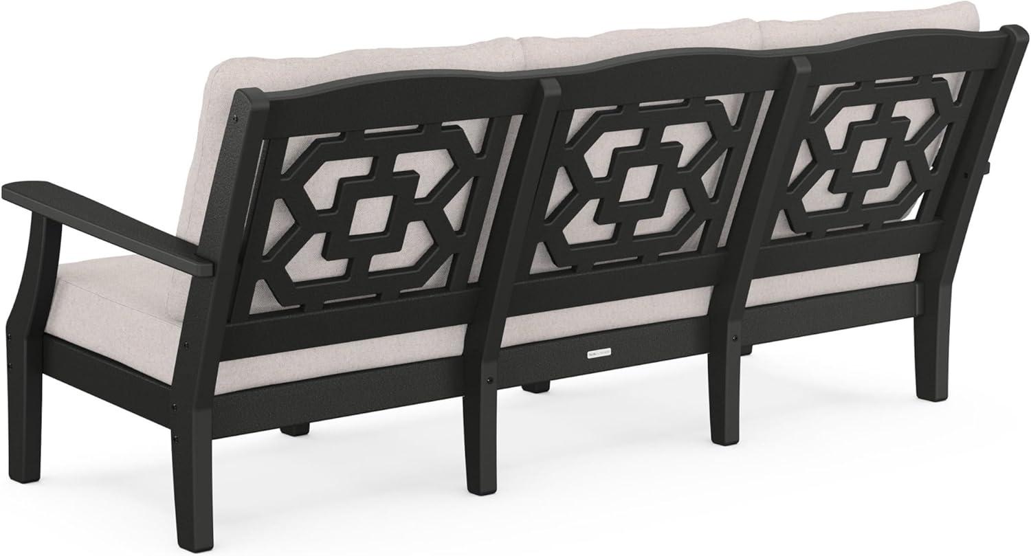imageMartha Stewart by POLYWOOD Chinoiserie 4Piece Deep Seating Set with Sofa in BlackDune BurlapBlack Dune Burlap