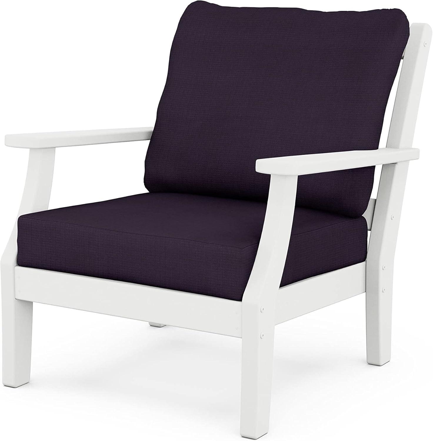 imageMartha Stewart by POLYWOOD Chinoiserie 4Piece Deep Seating Set with Sofa in BlackDune BurlapWhite Navy Linen