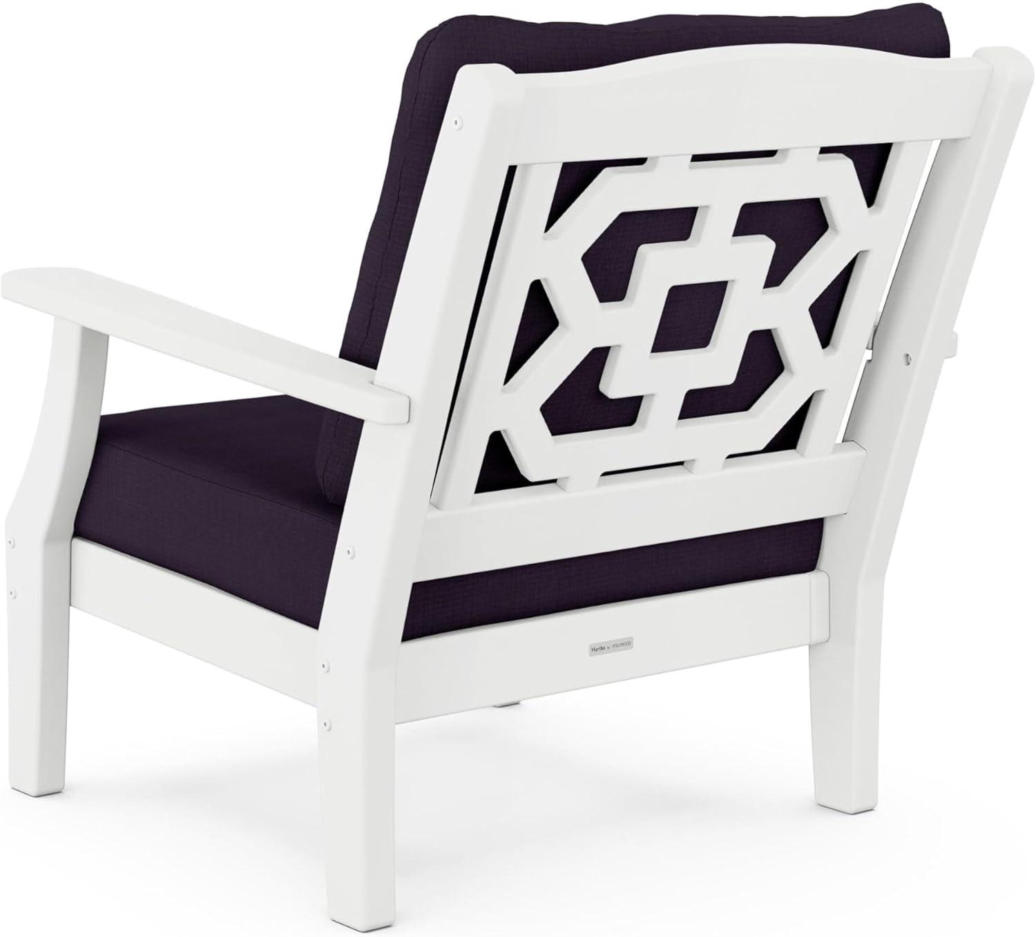 imageMartha Stewart by POLYWOOD Chinoiserie 4Piece Deep Seating Set with Sofa in BlackDune BurlapWhite Navy Linen