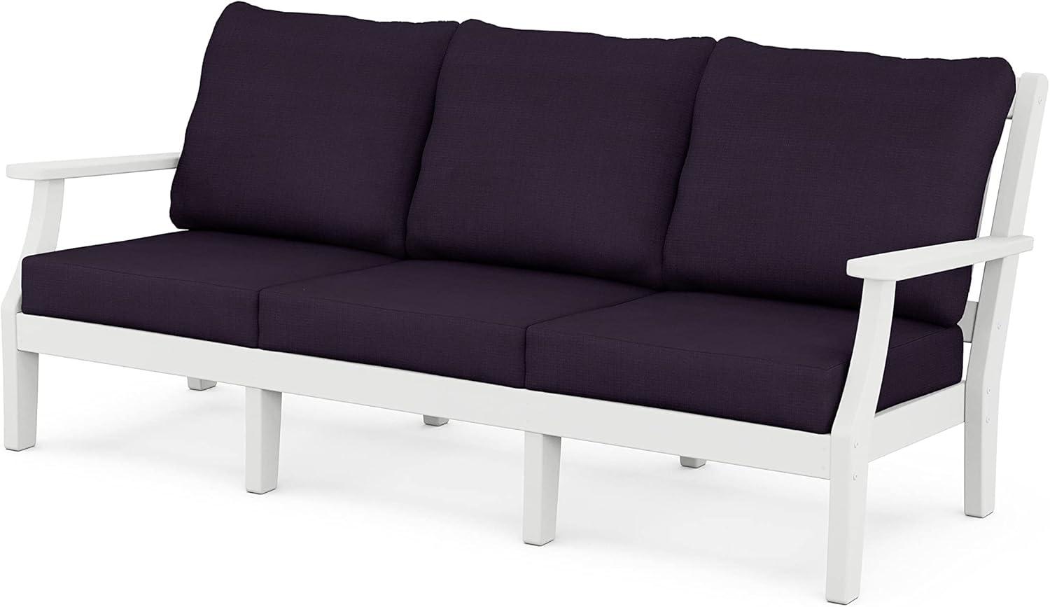 imageMartha Stewart by POLYWOOD Chinoiserie 4Piece Deep Seating Set with Sofa in BlackDune BurlapWhite Navy Linen