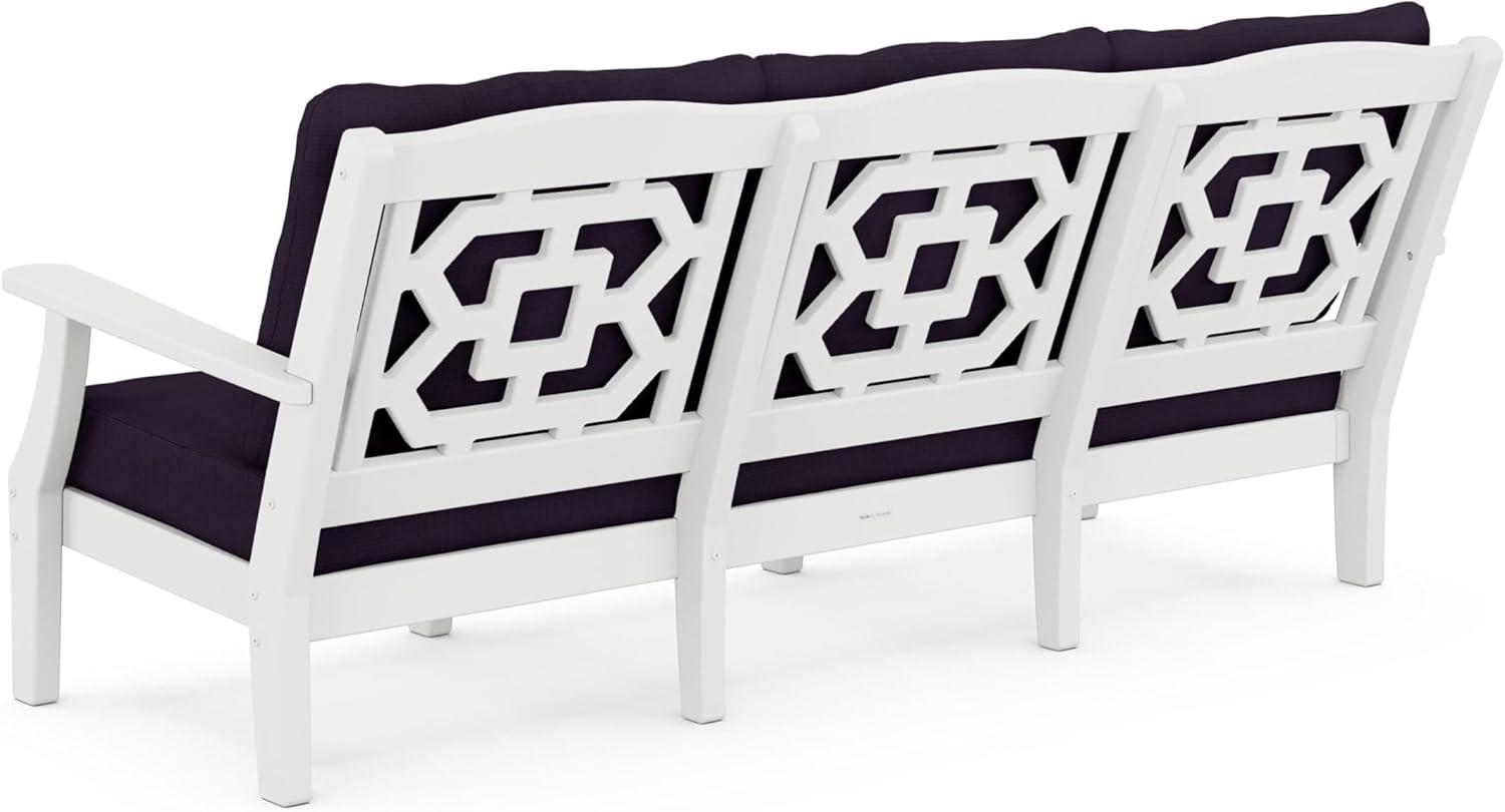 imageMartha Stewart by POLYWOOD Chinoiserie 4Piece Deep Seating Set with Sofa in BlackDune BurlapWhite Navy Linen