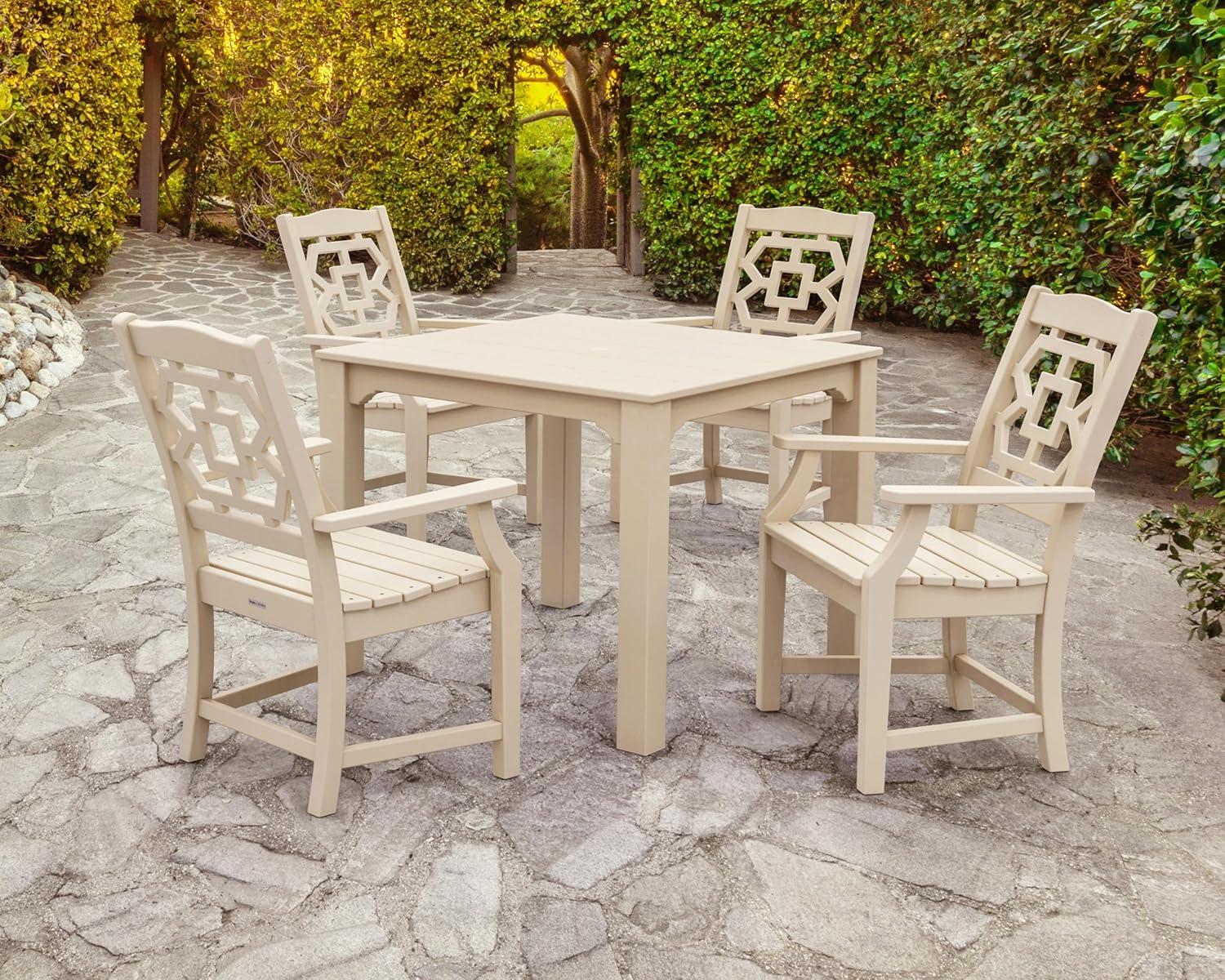 imageMartha Stewart by POLYWOOD Chinoiserie 5Piece Parsons Dining Set Exclusive in GreenWhite